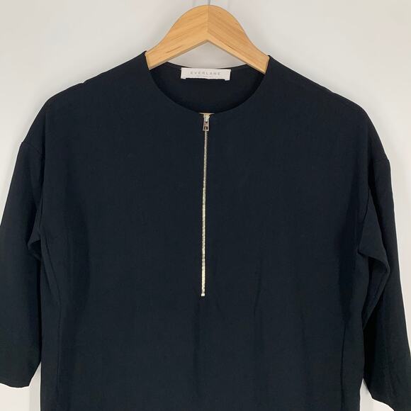 Everlane Japanese GoWeave Front-Zip 3/4 Sleeve Mini Dress in Black - Picture 6 of 13